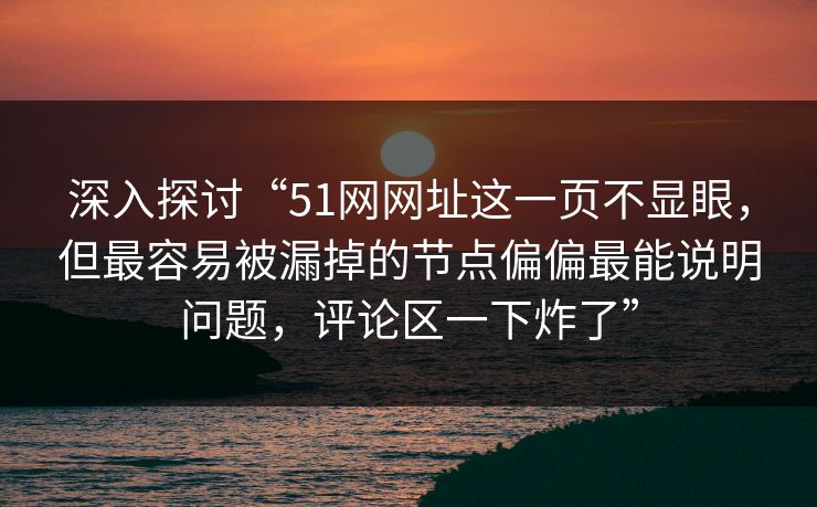 深入探讨“51网网址这一页不显眼,但最容易被漏掉的节点偏偏最能说明问题,评论区一下炸了” 深入探讨“51网网址这一页不显眼,但最容易被漏掉的节点偏偏最能说明问题,评论区一下炸了”
